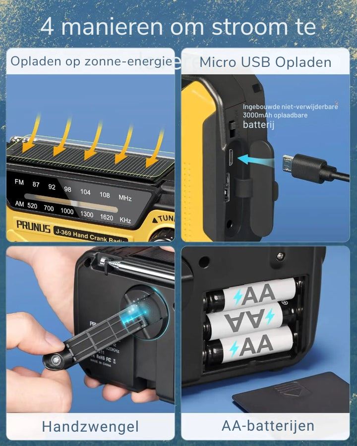Draagbare Solar & Dynamo Noodradio met LED en Powerbank