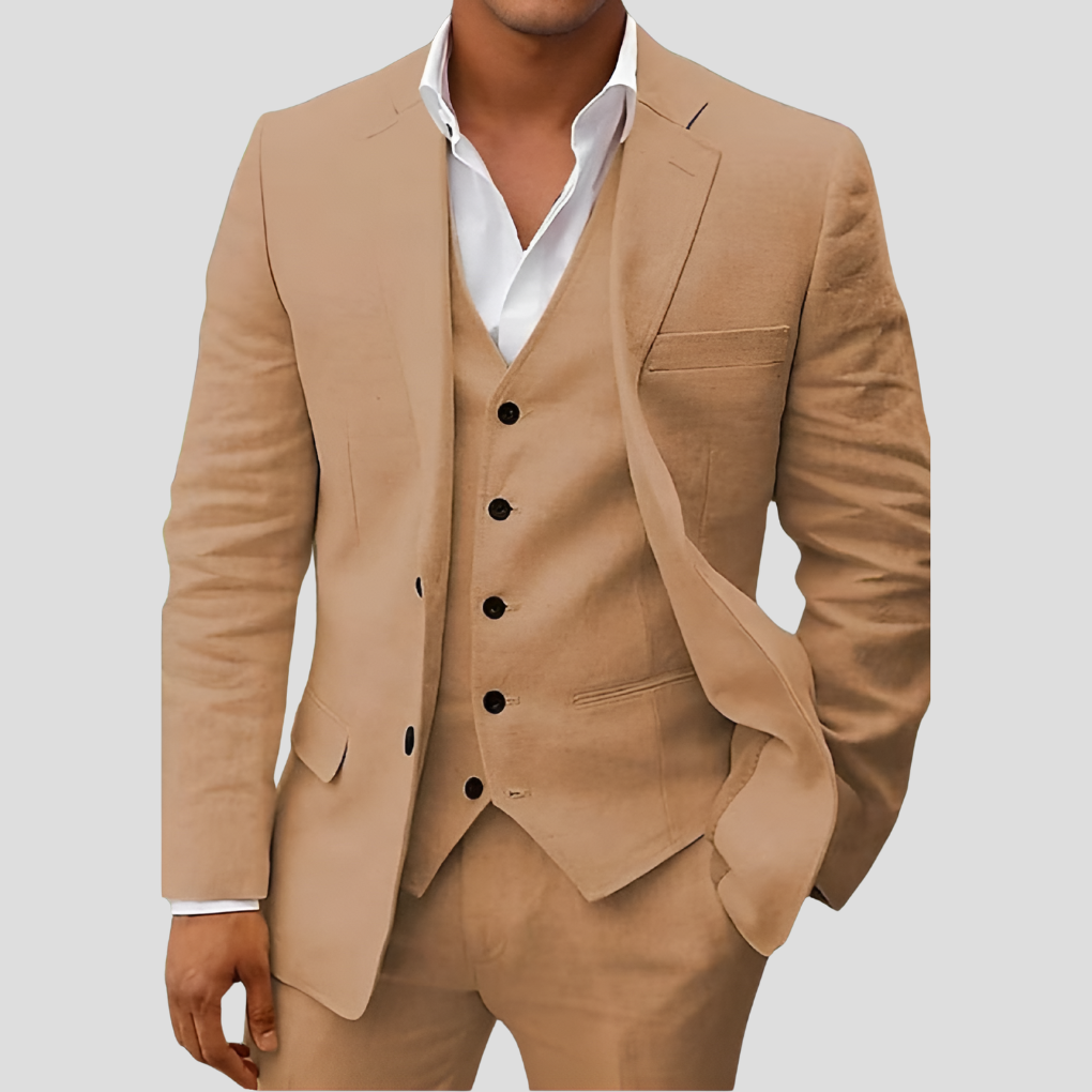Driedelige linnen set voor heren: blazer, vest en broek