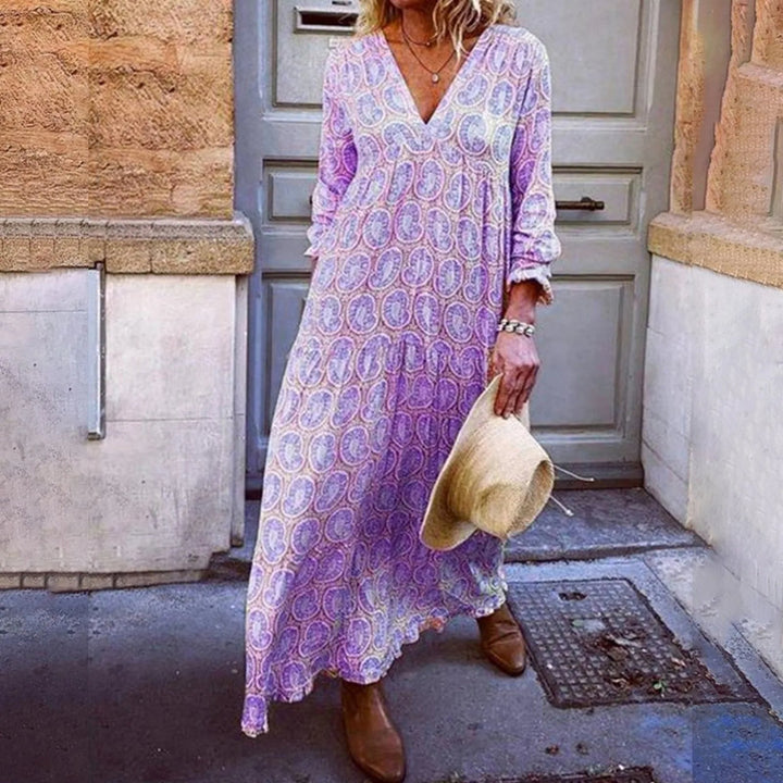 Liora – Maxi Zomerjurk met Geometrische Print en Boho-uitstraling