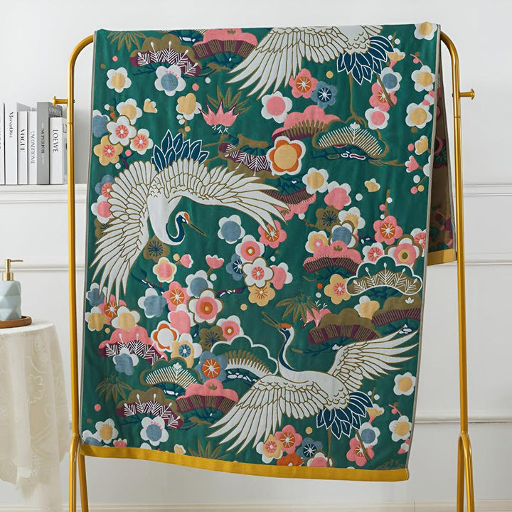 Luxe Badhanddoek met Japans Kraanvogel Motief