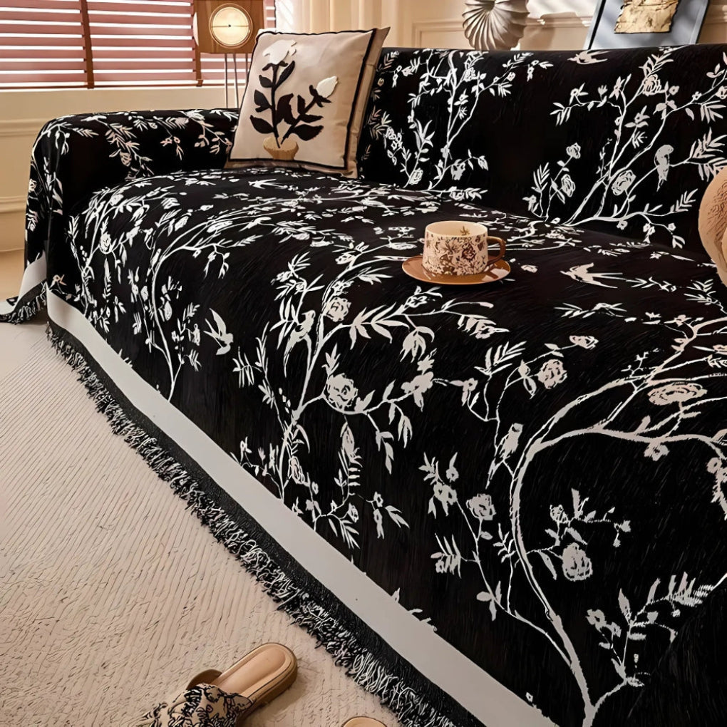 Elegante plaid met bloemmotief en franjes