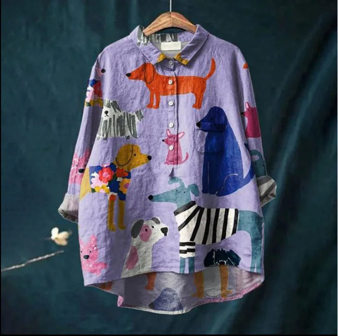 Cartoon Damesblouse met 3D Dierenprint