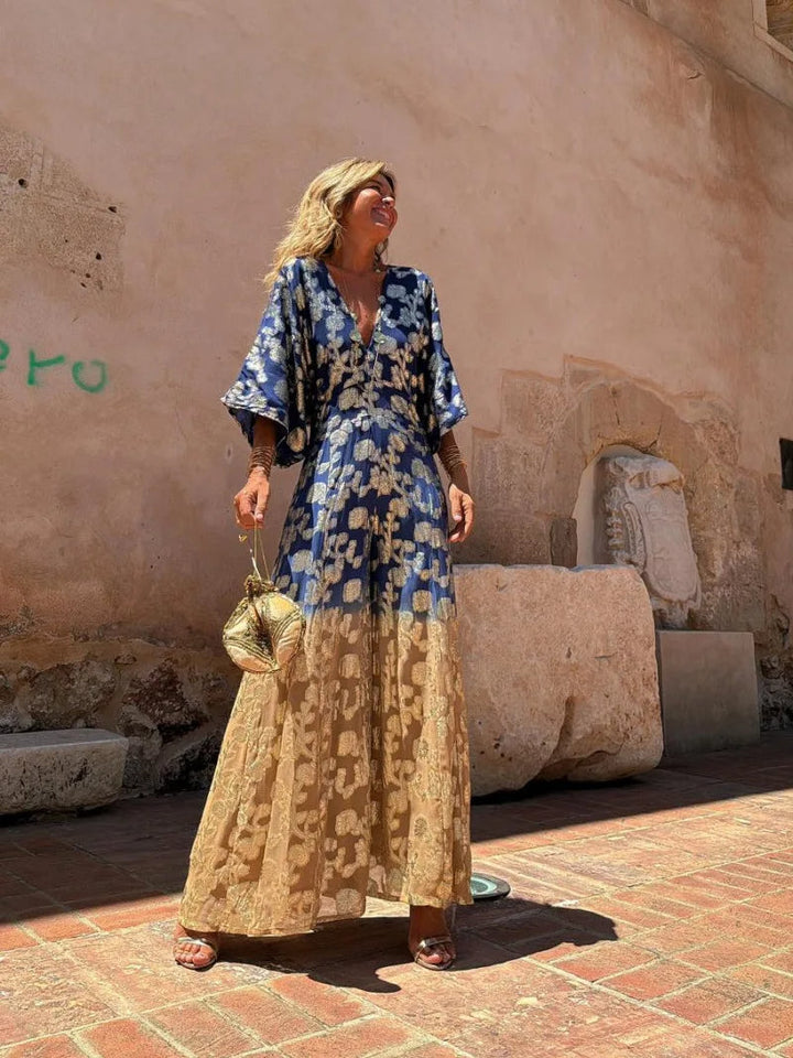 Boho Jumpsuit met Diepe V-hals en Open Rug
