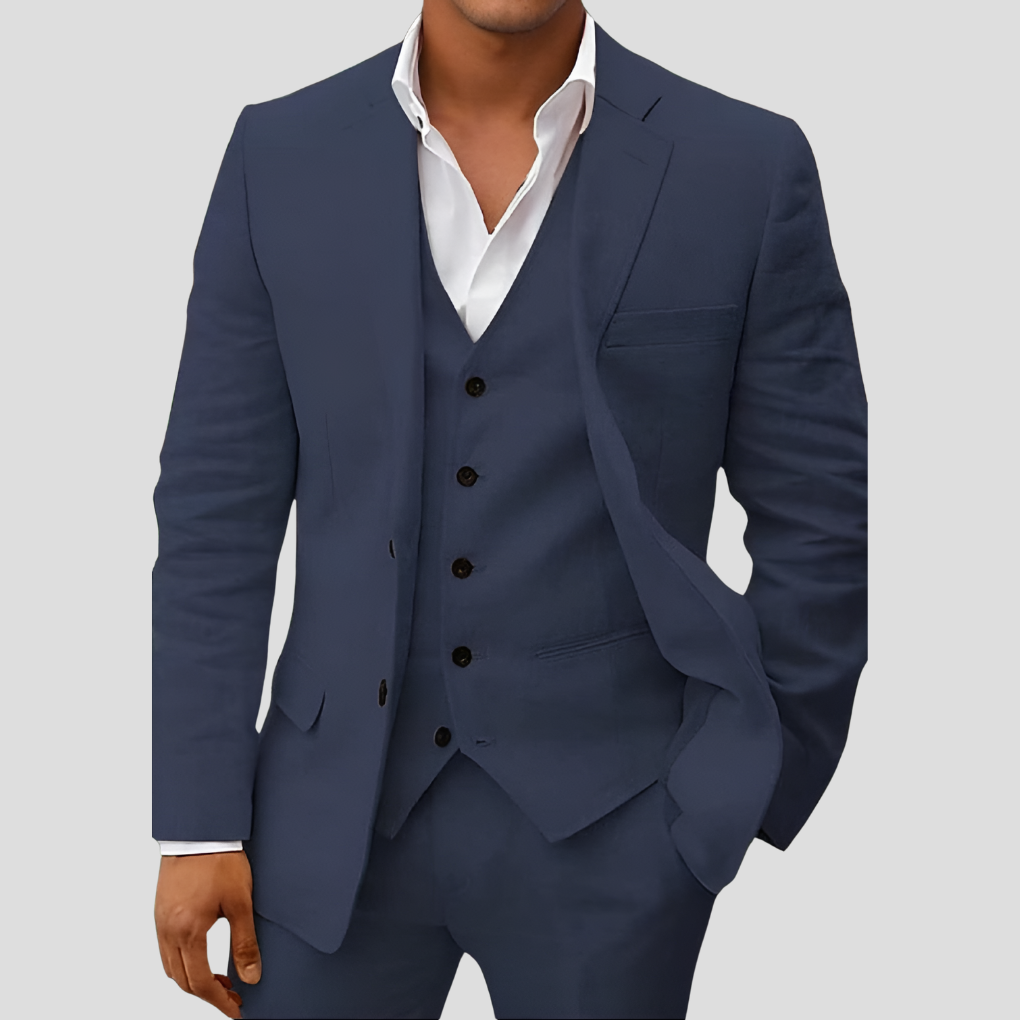 Driedelige linnen set voor heren: blazer, vest en broek