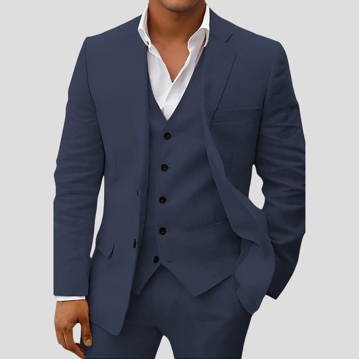Driedelige linnen set voor heren: blazer, vest en broek