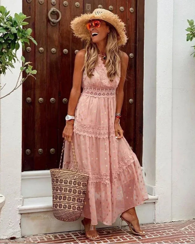 Lange Maxi Jurk met Print en V-Hals