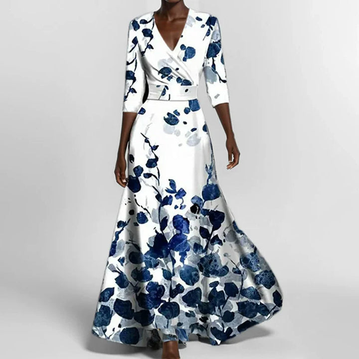 V-Hals Maxi Jurk met Print en Zakken
