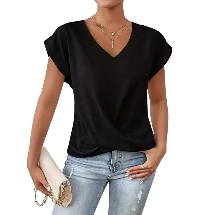 Stijlvolle V-hals Blouse met Geplooid Detail