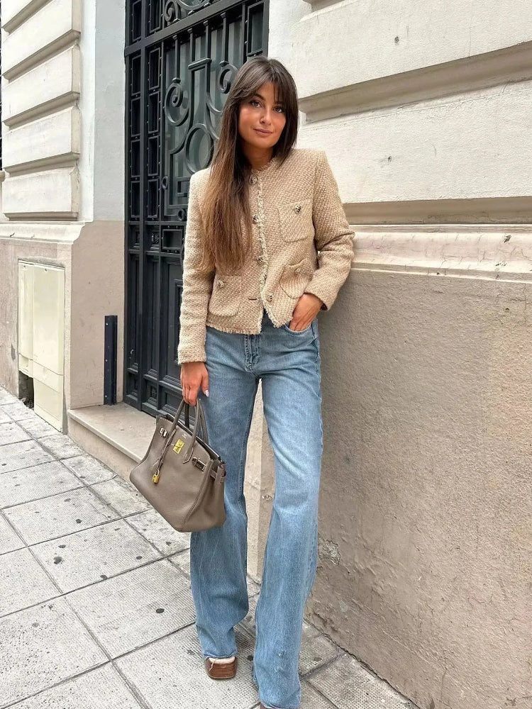 Elegant Cropped Tweed Jasje voor Dames