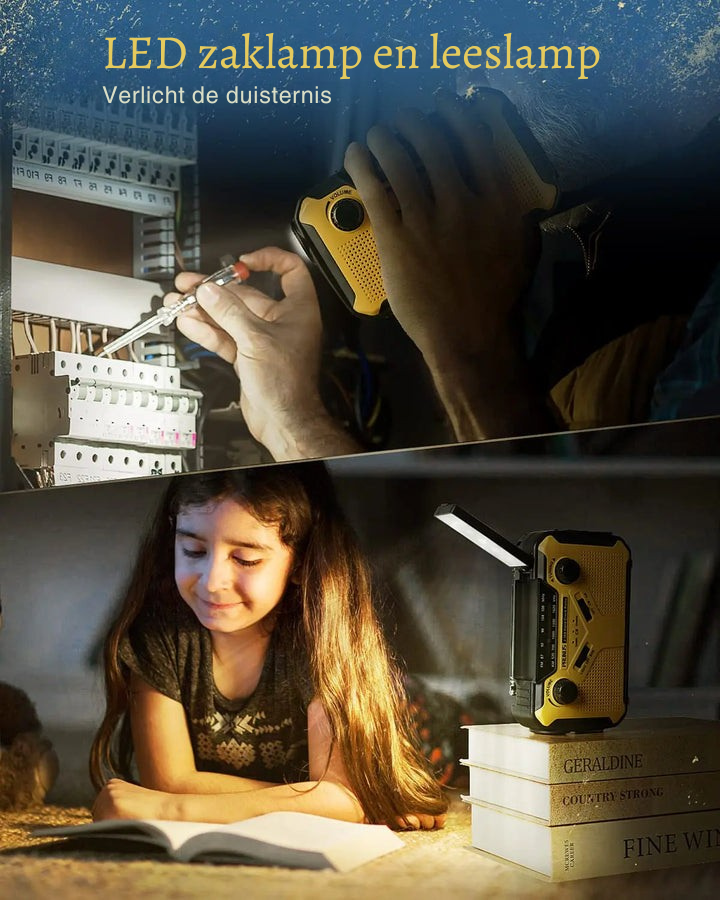 Draagbare Solar & Dynamo Noodradio met LED en Powerbank