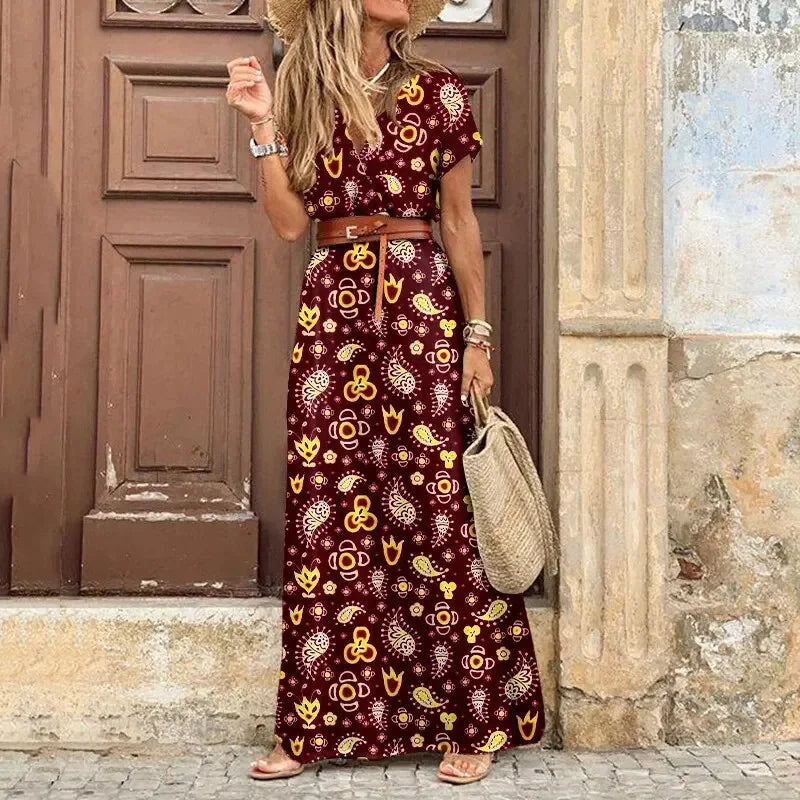 Zomerse Boho Jurk met Bloemenprint en V-Hals