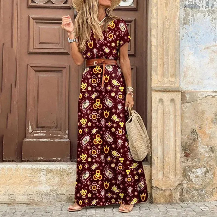 Zomerse Boho Jurk met Bloemenprint en V-Hals