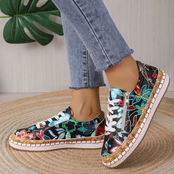Elegante Bloemenprint Veterschoenen voor Dames
