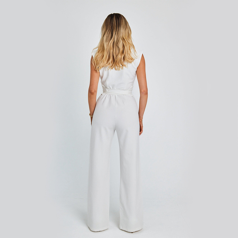 Elegante Mouwloze Jumpsuit met V-hals en Wijde Pijpen