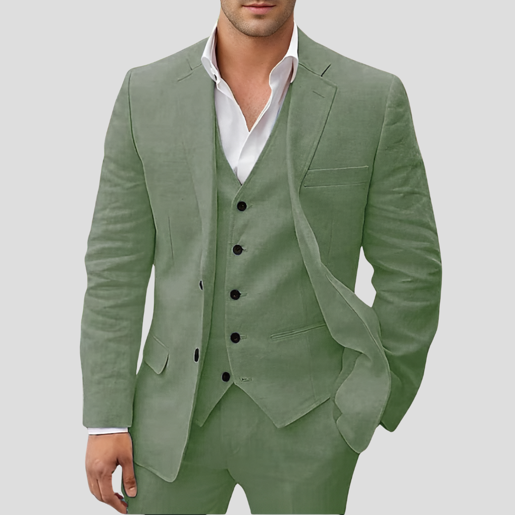 Driedelige linnen set voor heren: blazer, vest en broek
