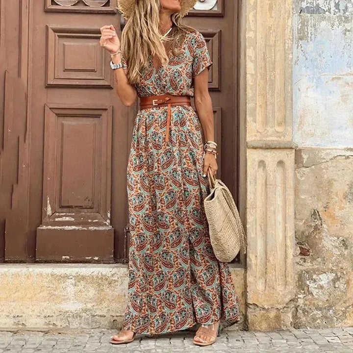 Zomerse Boho Jurk met Bloemenprint en V-Hals