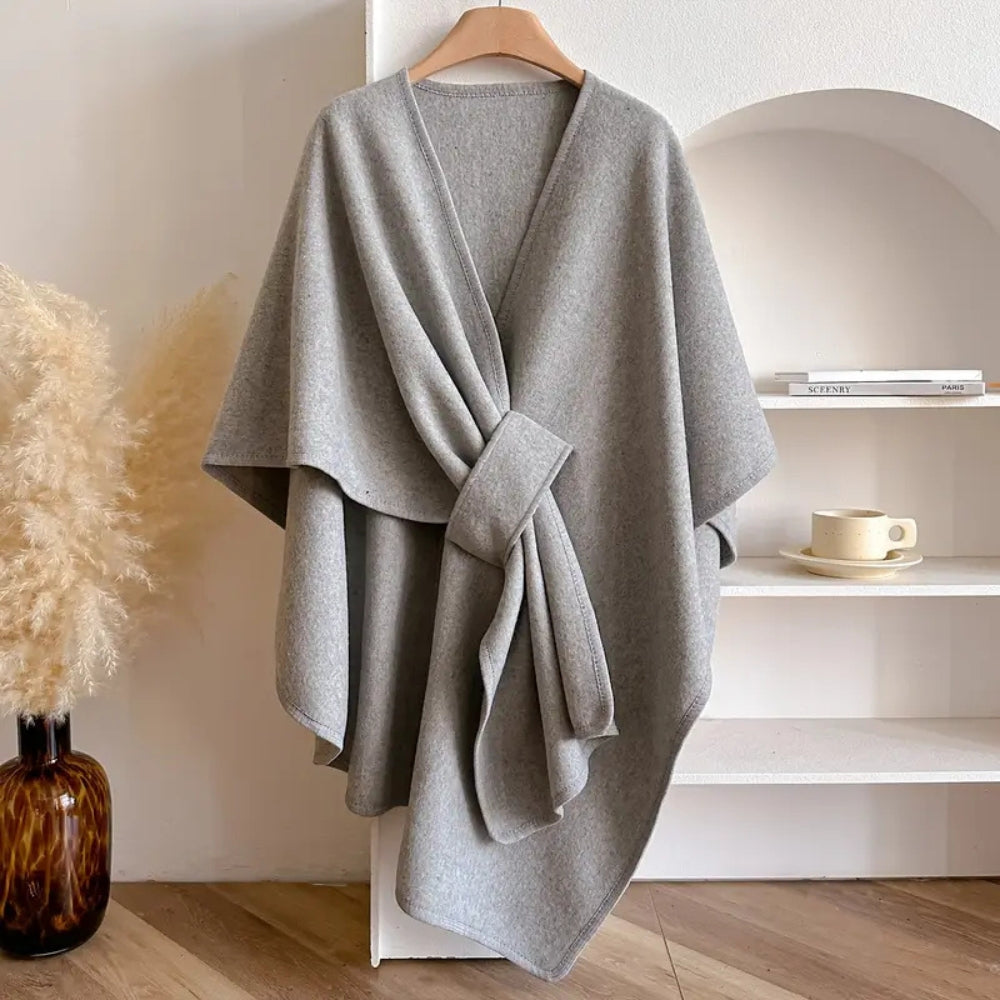Luxe Winddichte Sjaal Jas met Elegante Drape