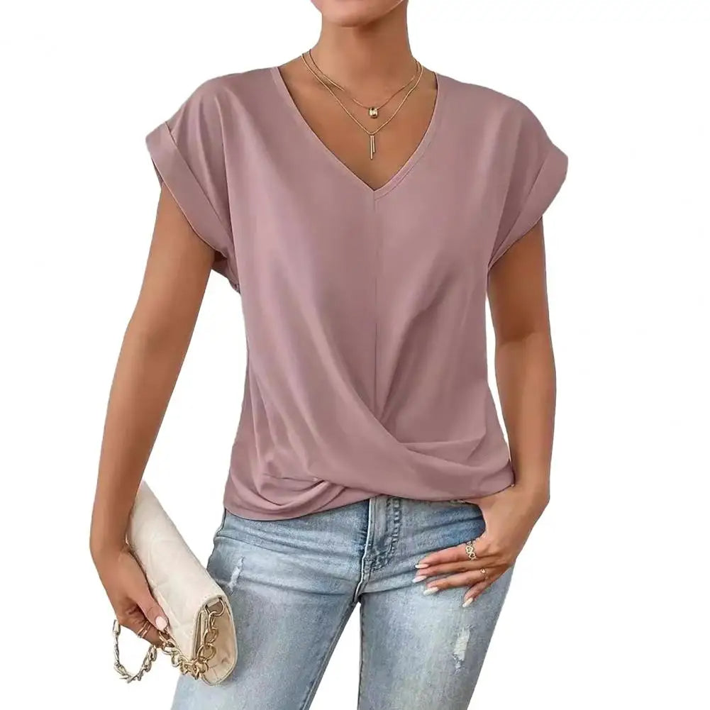 Stijlvolle V-hals Blouse met Geplooid Detail