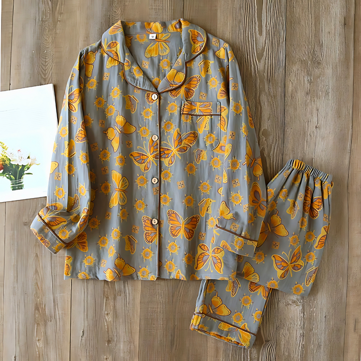 2-delige Katoenen Loungewear Set met Vlinderprint voor vrouwen