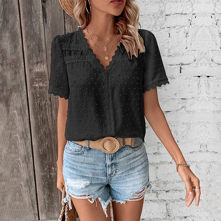 Kanten Dames Blouse met Korte Mouwen voor een Elegante Uitstraling