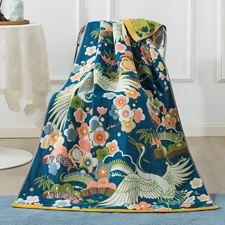 Luxe Badhanddoek met Japans Kraanvogel Motief