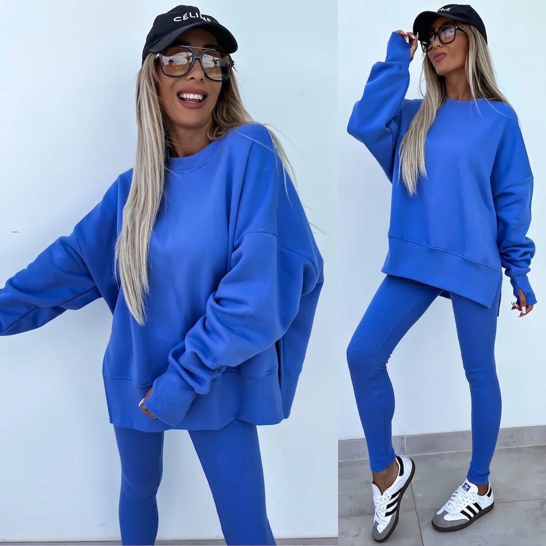 Comfortabele Dames Set met Split Top en Strakke Broek