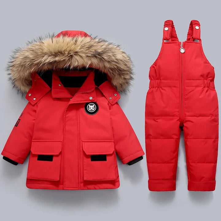 Kinder warme winterjas overall met bontkraag