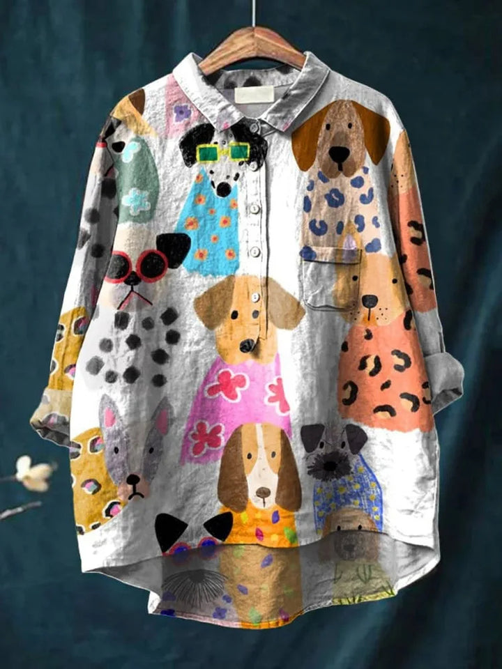 Cartoon Damesblouse met 3D Dierenprint