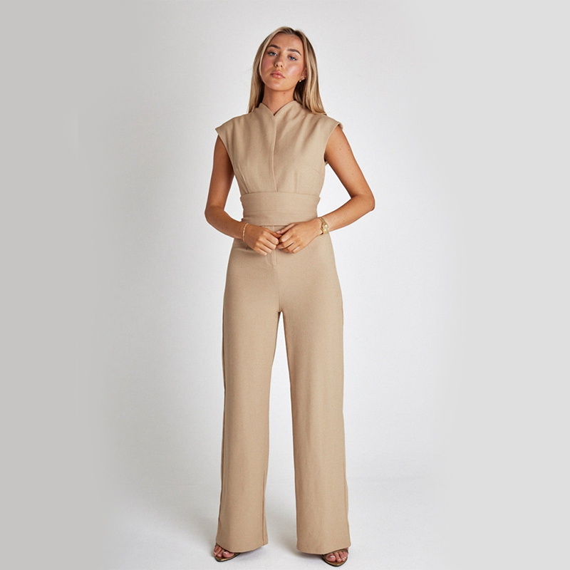 Elegante Mouwloze Jumpsuit met V-hals en Wijde Pijpen