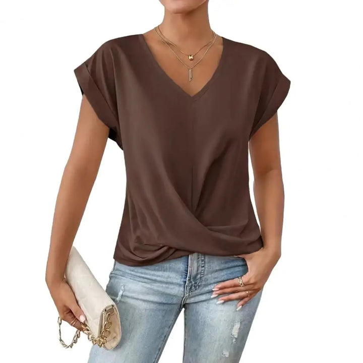 Stijlvolle V-hals Blouse met Geplooid Detail