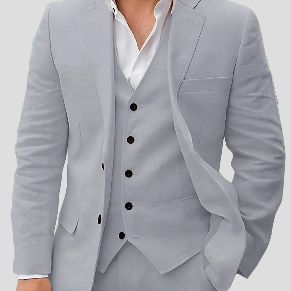 Driedelige linnen set voor heren: blazer, vest en broek