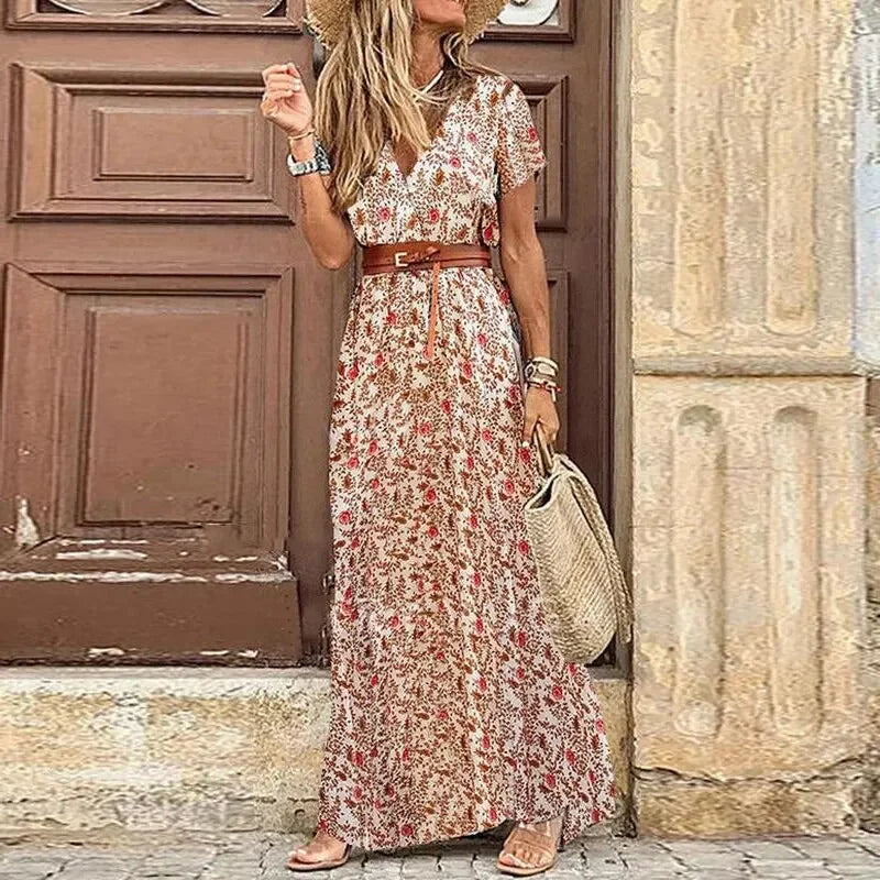 Zomerse Boho Jurk met Bloemenprint en V-Hals