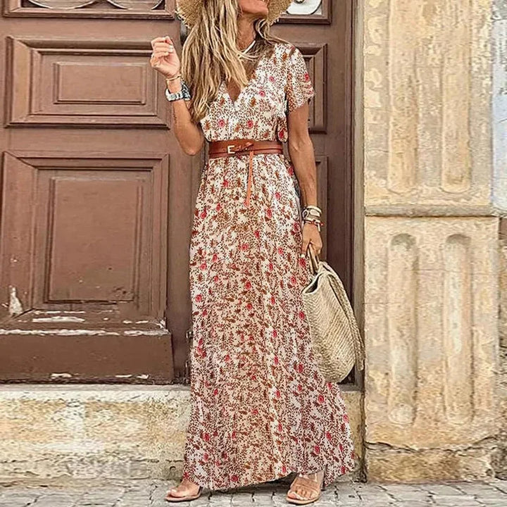 Zomerse Boho Jurk met Bloemenprint en V-Hals