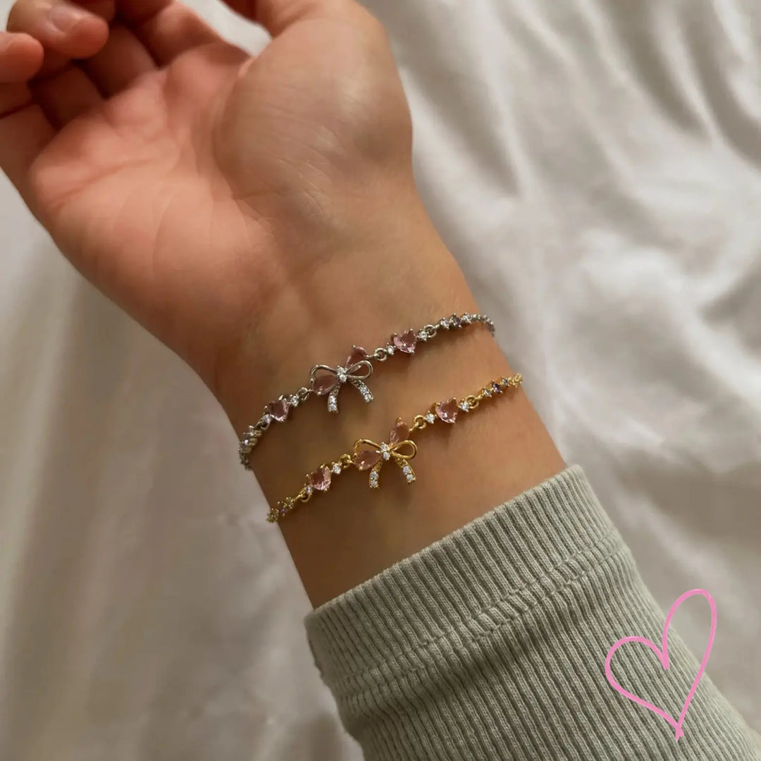 Elegante Armband met Strikdetail en Roze Kristallen