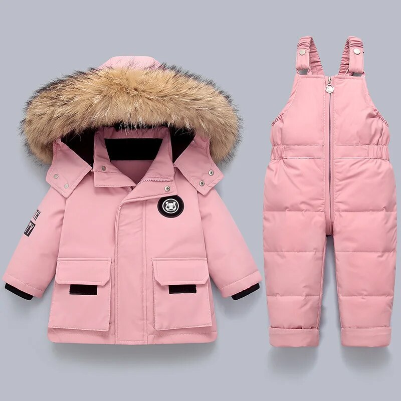Kinder warme winterjas overall met bontkraag