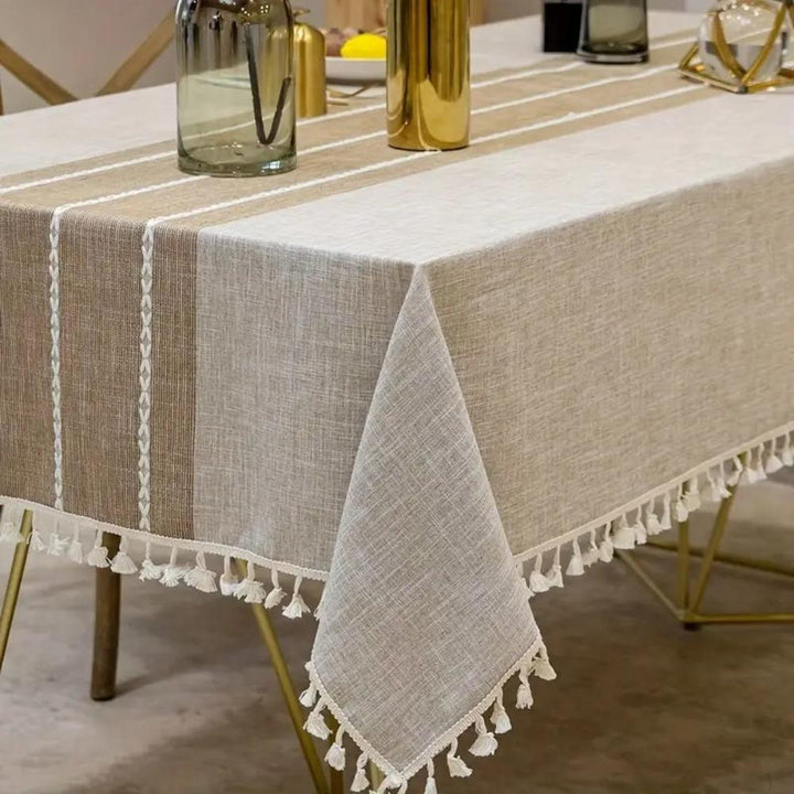Linnen Tafelkleed met Geometrisch Patroon en Kwastjes