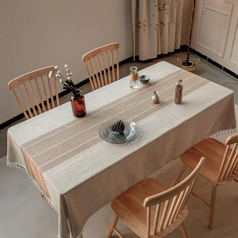 Linnen Tafelkleed met Geometrisch Patroon en Kwastjes