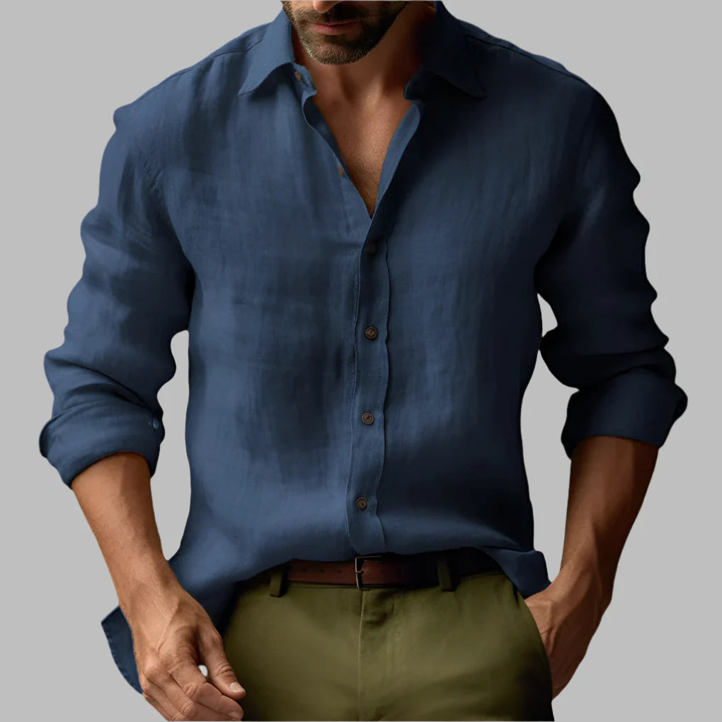 Heren vintage linnen shirt met lange mouwen