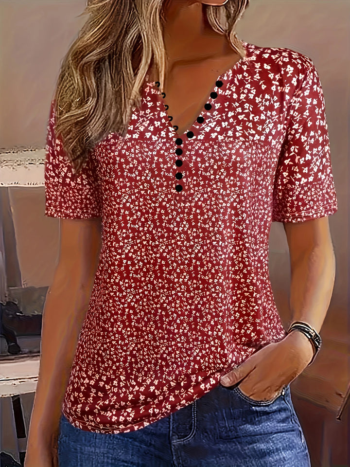 Alaia – Casual Zomertop met V-hals, Knoopsluiting en Korte Mouwen