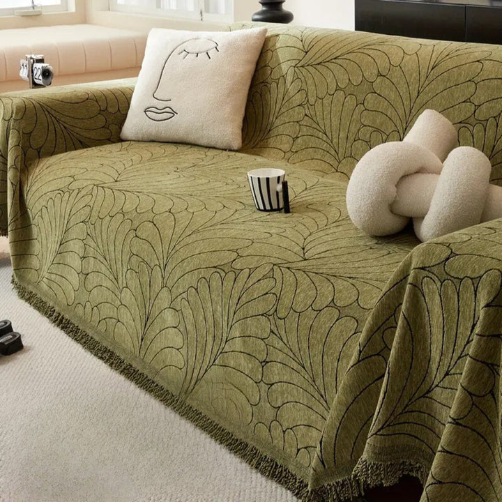 Stofvrije Omkeerbare Bankhoes met Jacquard Bladmotief