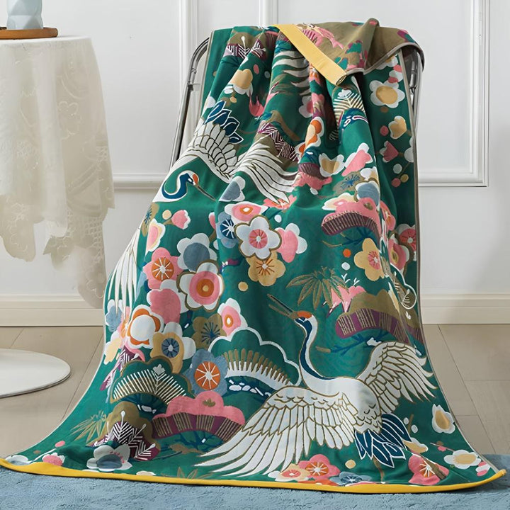 Luxe Badhanddoek met Japans Kraanvogel Motief