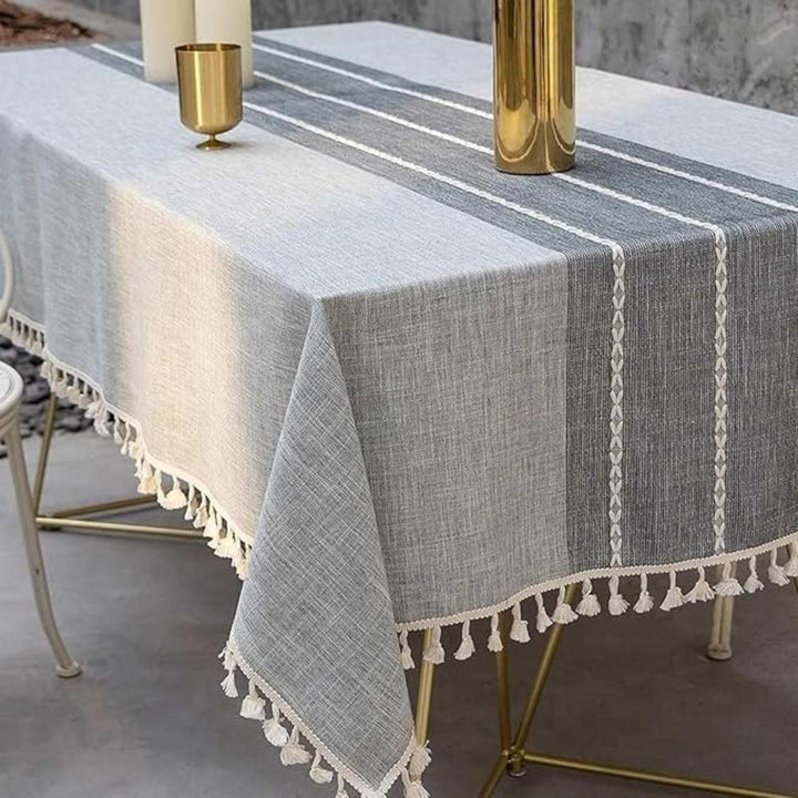 Linnen Tafelkleed met Geometrisch Patroon en Kwastjes