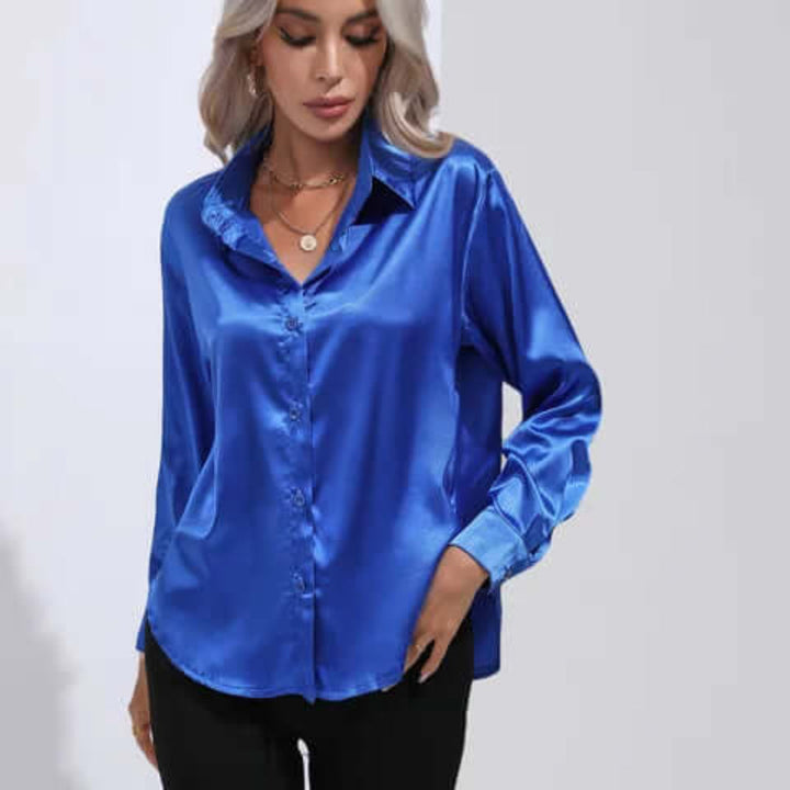 Dames satijnen blouse met lange mouwen en losse pasvorm