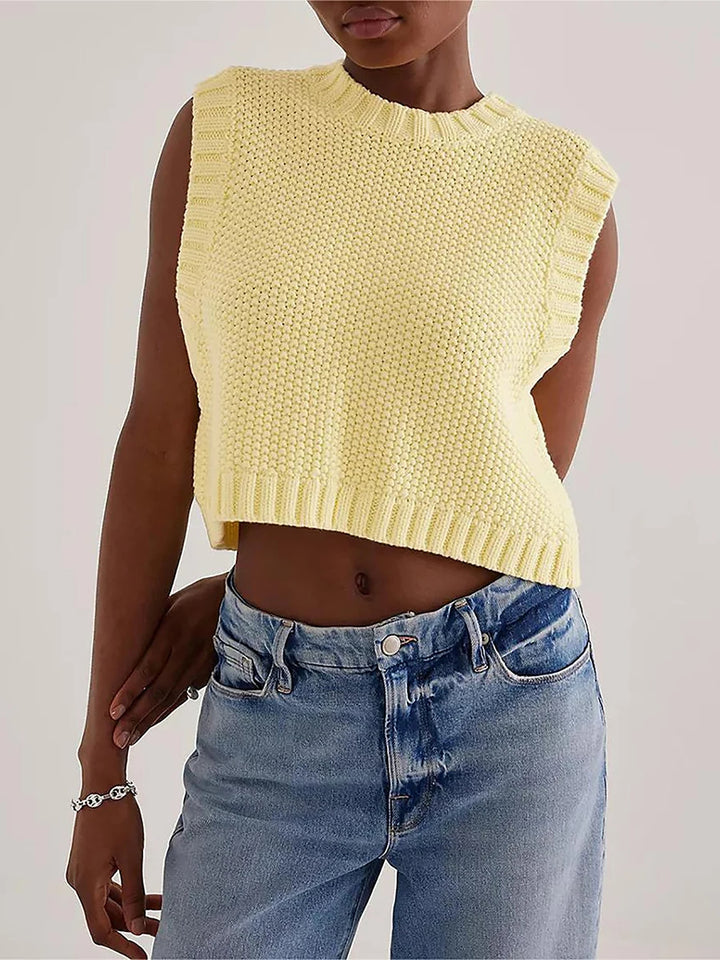 Combhasaki – Y2K Gebreid Mouwloos Vest met Open Rug en Strikdetail