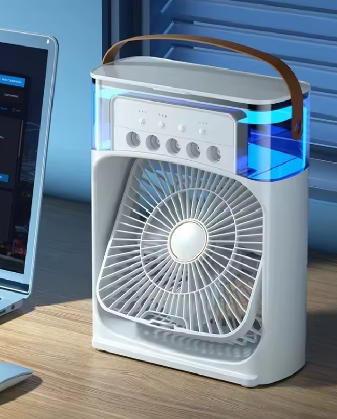 3-in-1 Draagbare USB Ventilator met Luchtbevochtiger en LED Nachtlamp