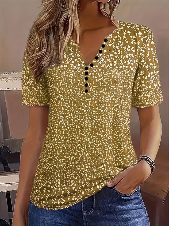 Alaia – Casual Zomertop met V-hals, Knoopsluiting en Korte Mouwen
