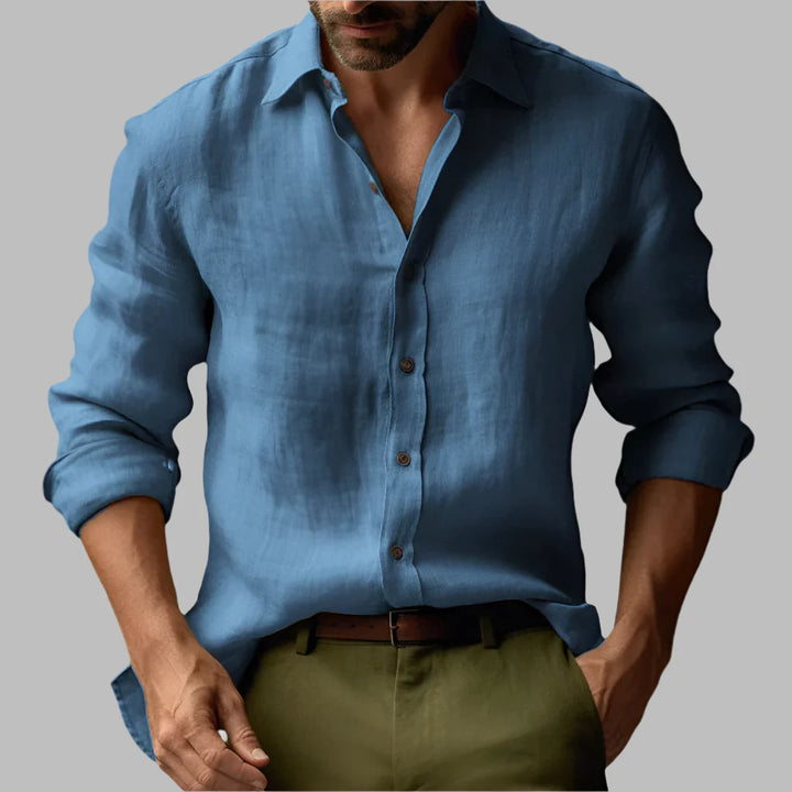 Heren vintage linnen shirt met lange mouwen