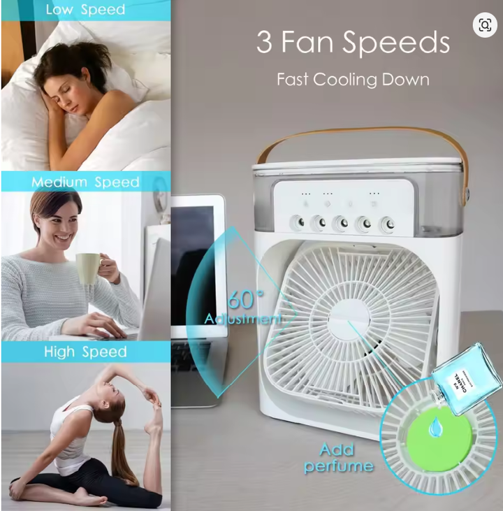3-in-1 Draagbare USB Ventilator met Luchtbevochtiger en LED Nachtlamp
