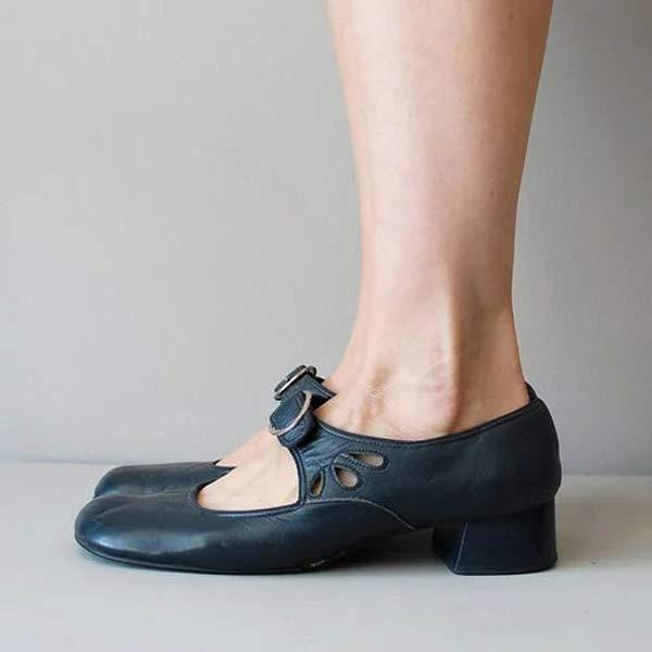 Leren damesschoenen met lage hakken - Aya