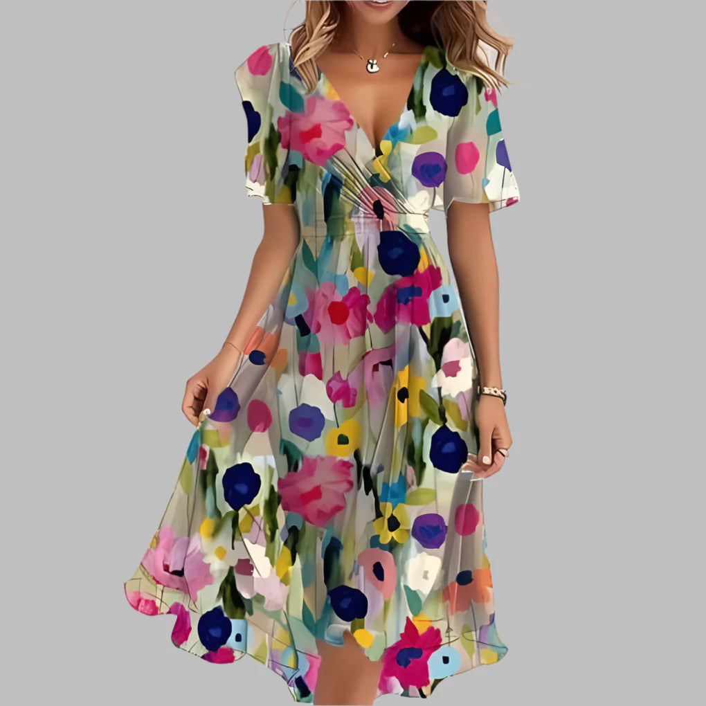 Stijlvolle geplooide midi-jurk met bloemenprint voor dames